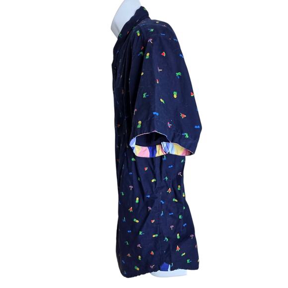 Eighth Avenue Mens Tropical Print Shirt XL Blue 100% Cotton Pineapple Palm Trees - Picture 5 of 8